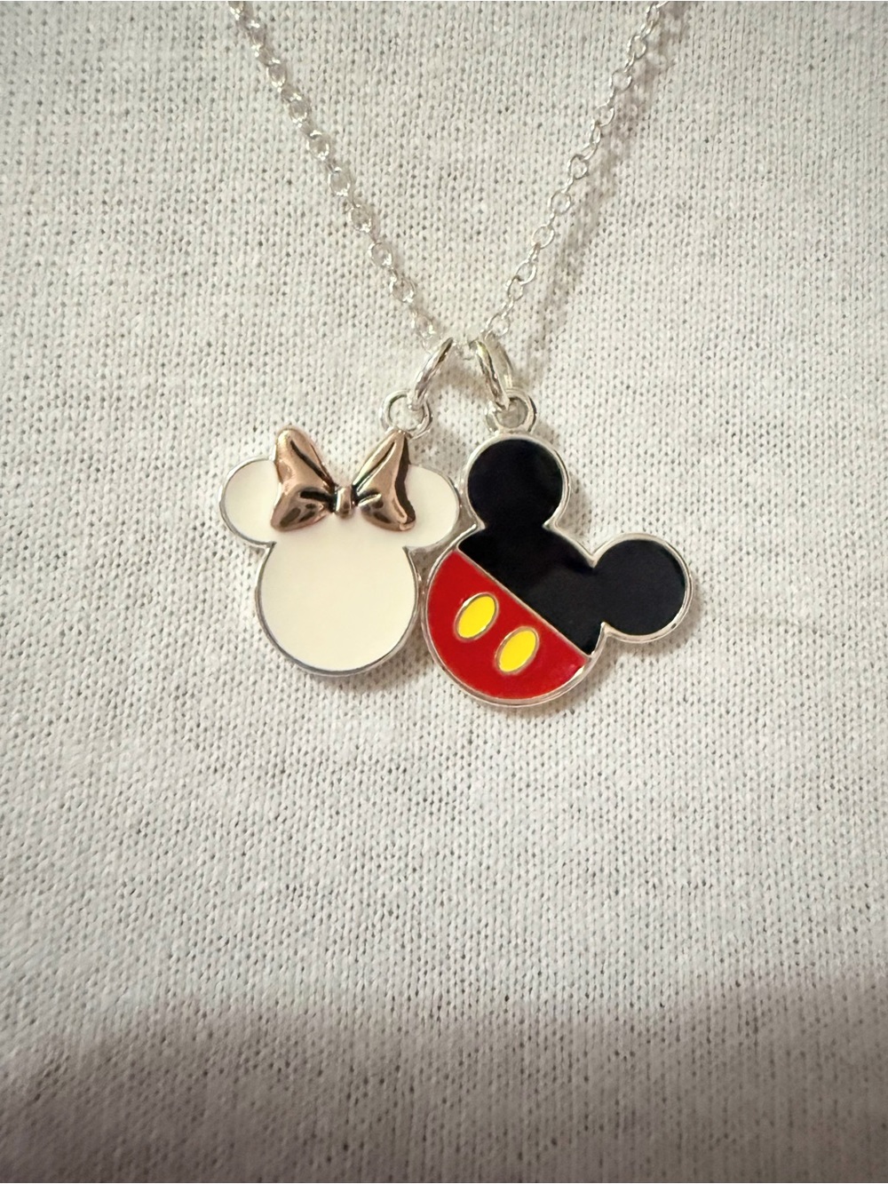 Mickey & Minnie Enamel Pendant Necklace - Black, Red, White